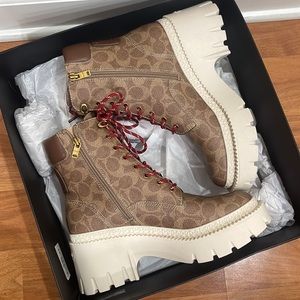 Brand New Coach Women's Ainsely Monogram-Coated Canvas Booties